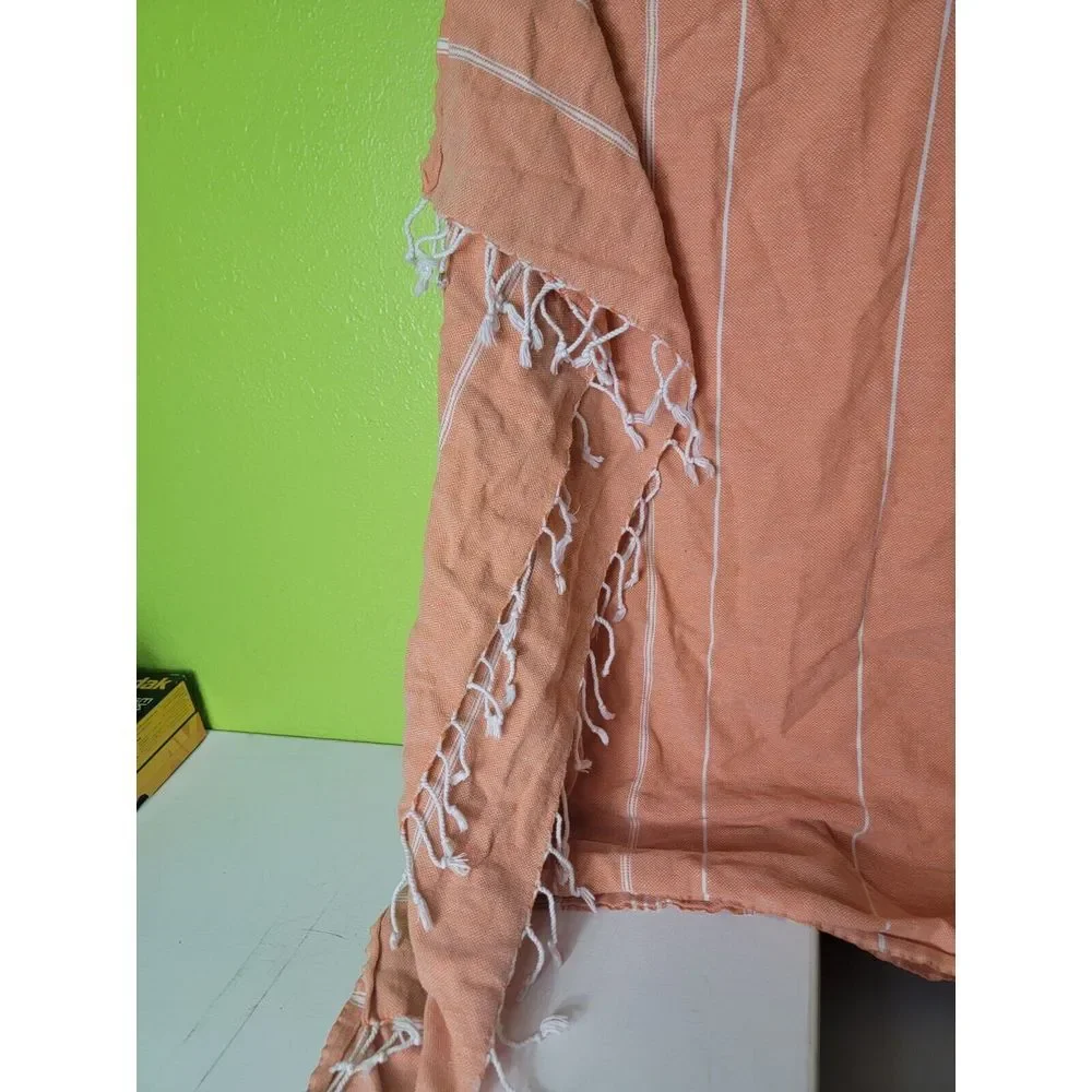 Lightweight Beach Blanket Orange White Striped 58